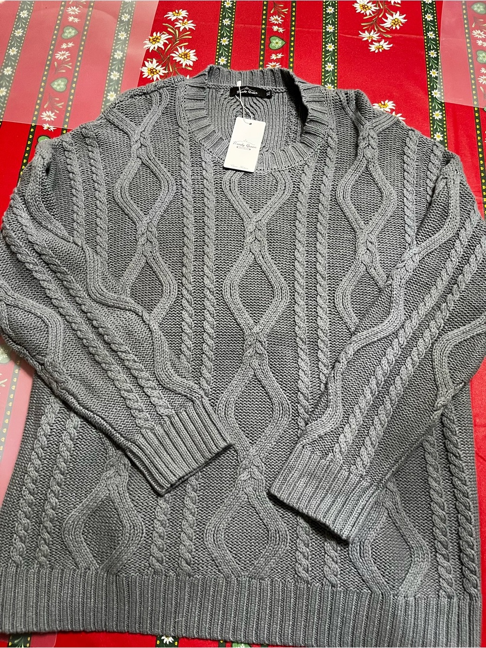 Light/medium Blue Cable Knit Crewneck Sweater - Unbranded